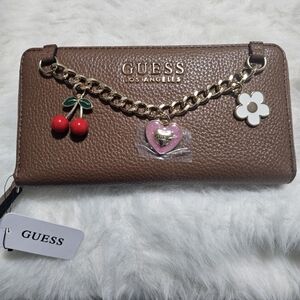 Guess Brown Wallet with Gold Chain and Charms -NWT